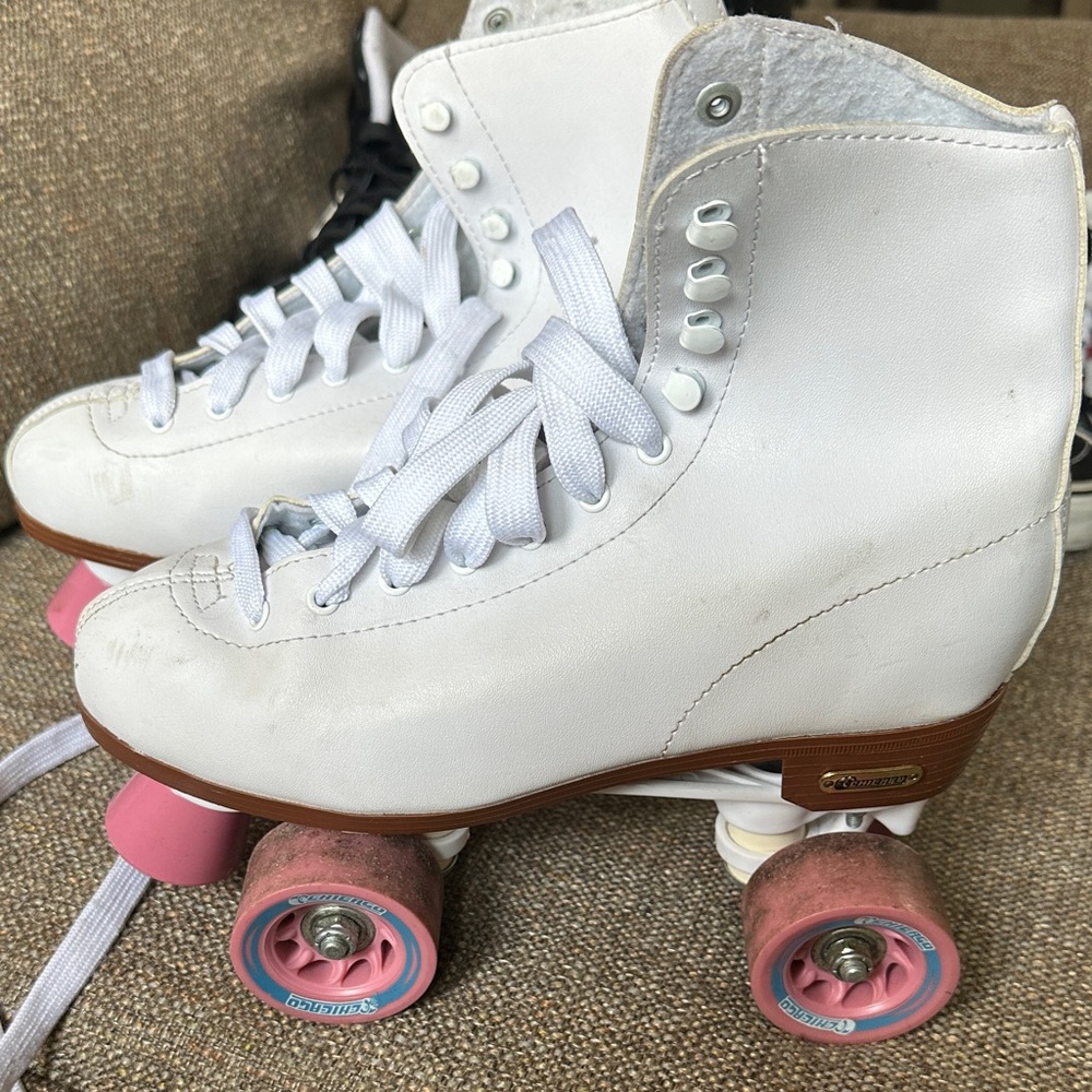 White Roller Skates with Pink Wheels